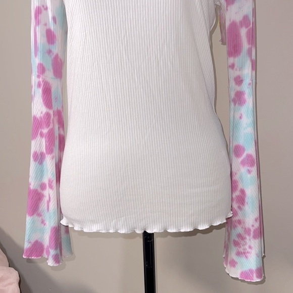 Wrangler Groovy Retro Ribbed Tie-Dye Scoop Neck Bell-Sleeve Top Sz. Small - Picture 7 of 9